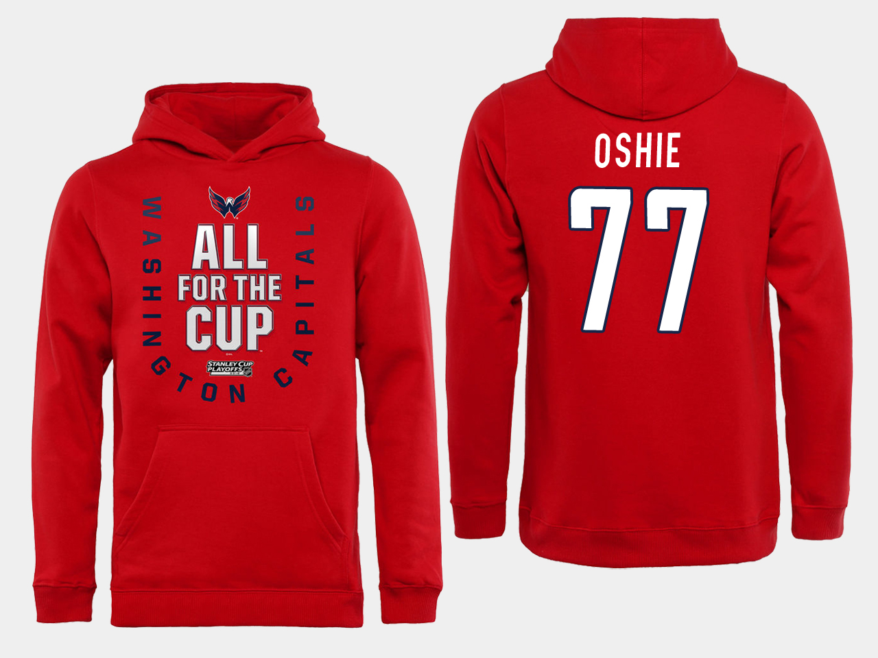 Men NHL Washington Capitals #77 Oshie Red All for the Cup Hoodie